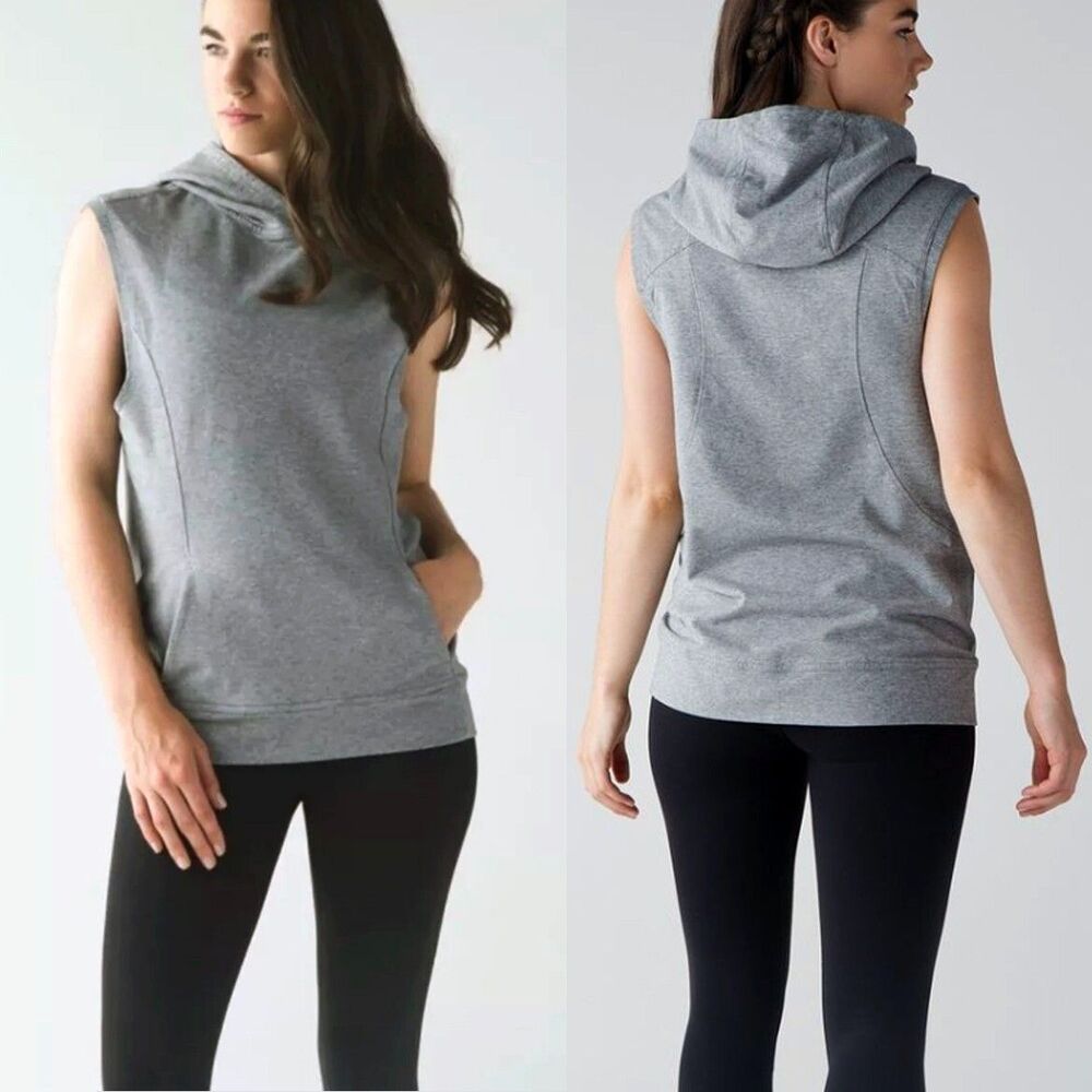 Lululemon Blissed Out Sleeveless Hoodie Womens 6 Heathered Gray Sporty Gym Yoga
